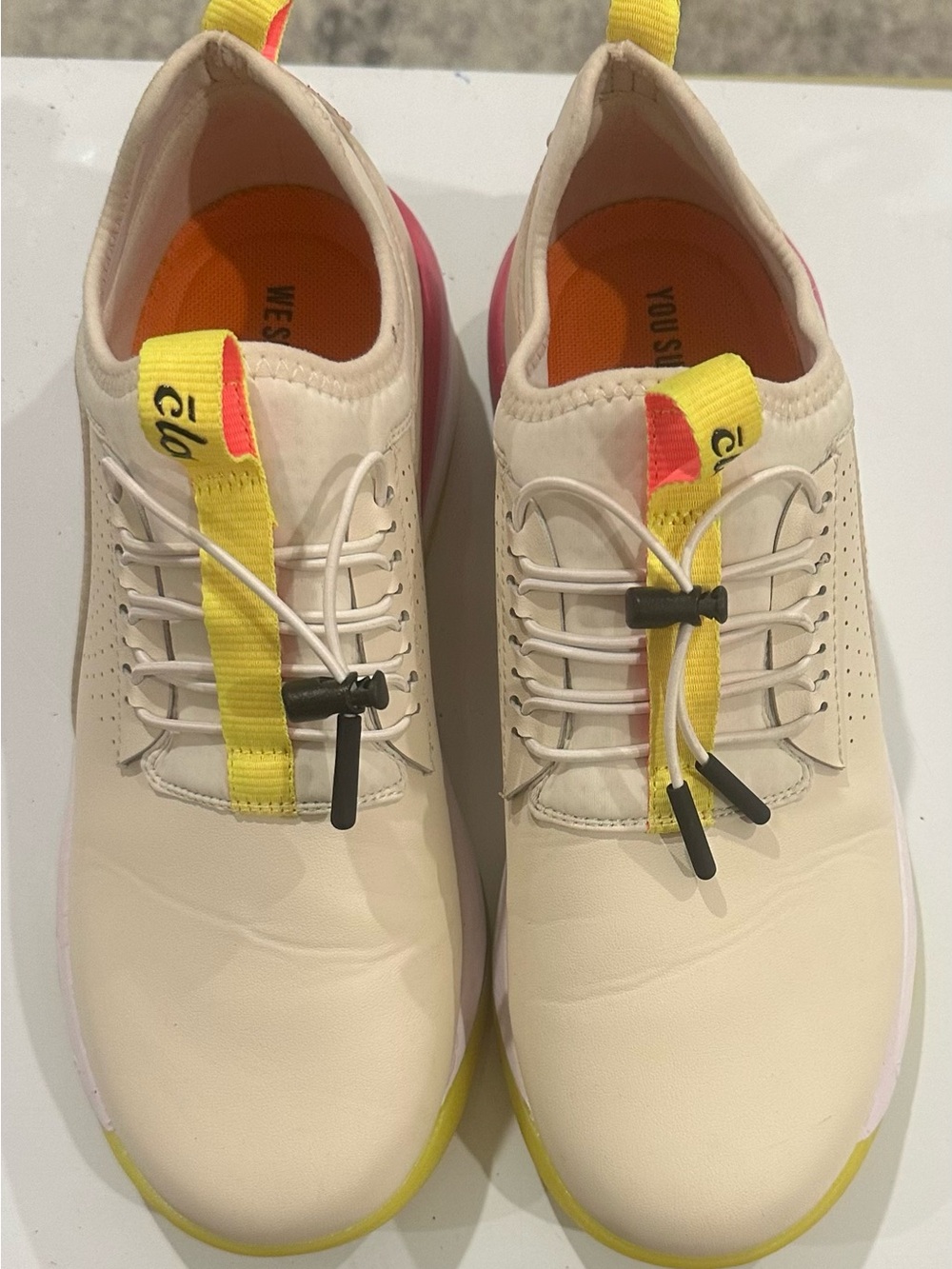 Women's Cream Athletic Sneakers with Yellow Accent